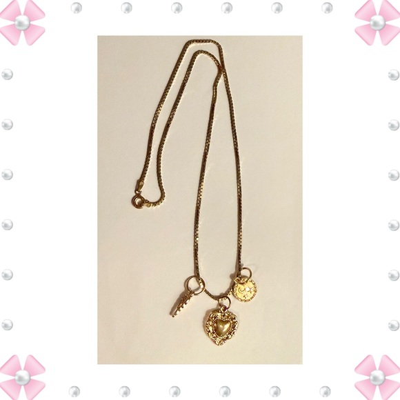 Jewelry - Necklace w/3 charms/pendants - 18”L necklace is 925 silver w/gold plating